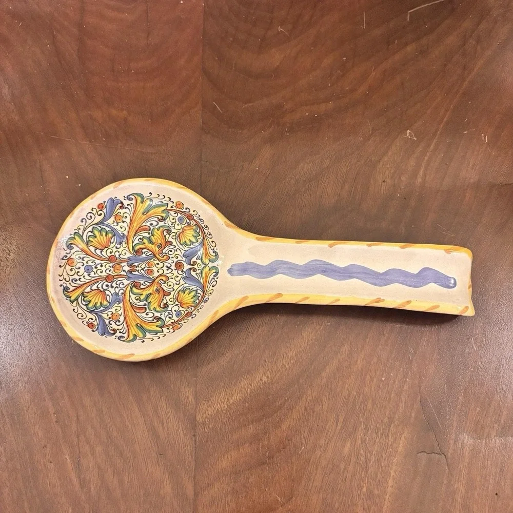 Vintage Meridiana Ceramiche Italy Hand Painted Ceramic Spoon Rest 10.5